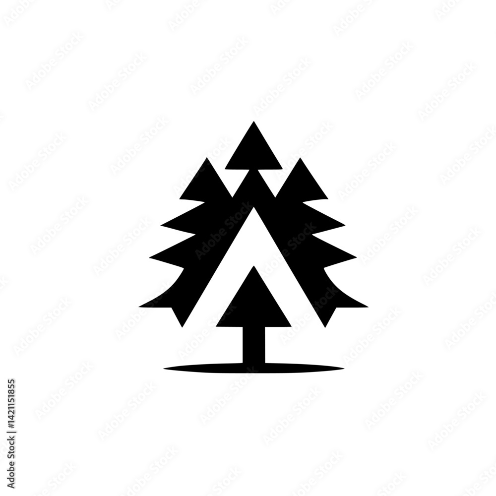 Abstract Forest Icon: Black & White Pine Tree Symbol, Vector Design Abstract Forest Icon: Black & White Pine Tree Symbol, Vector Design