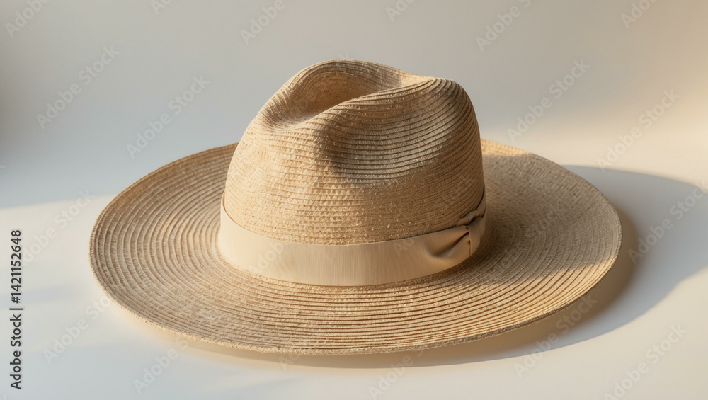 Elegant Straw Hat on White Background Elegant Straw Hat on White Background