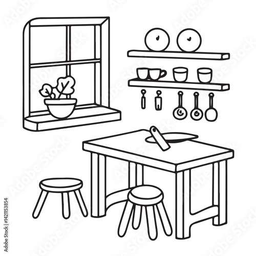 Cozy space coloring pages, bold and easy coloring pages, space coloring page, line art, victor illustration, black & white design, bold & easy coloring book, background
