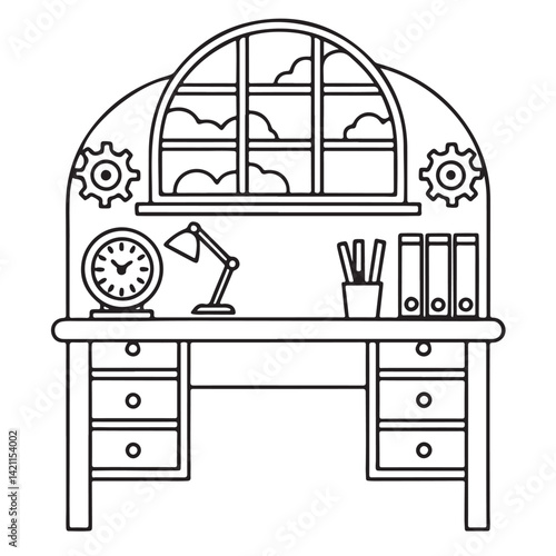 Cozy space coloring pages, bold and easy coloring pages, space coloring page, line art, victor illustration, black & white design, bold & easy coloring book, background