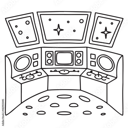 Cozy space coloring pages, bold and easy coloring pages, space coloring page, line art, victor illustration, black & white design, bold & easy coloring book, background