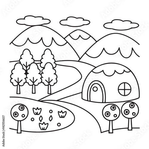 Cozy space coloring pages, bold and easy coloring pages, space coloring page, line art, victor illustration, black & white design, bold & easy coloring book, background