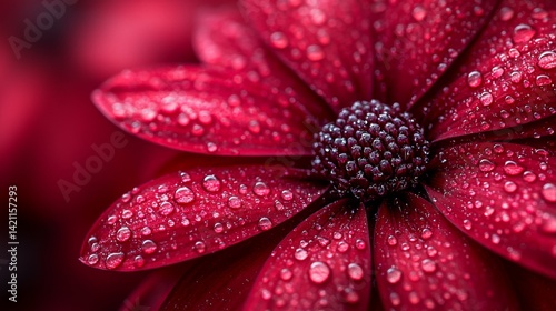 A red flower with water droplets on it