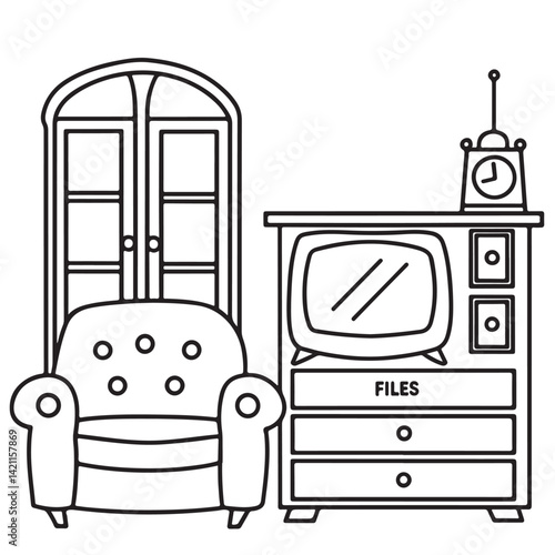 Cozy space coloring pages, bold and easy coloring pages, space coloring page, line art, victor illustration, black & white design, bold & easy coloring book, background