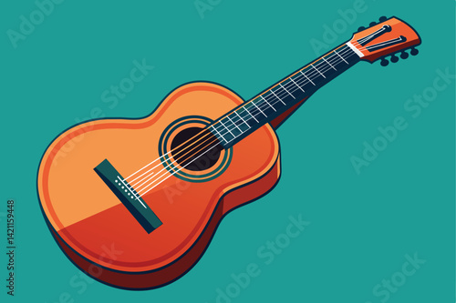 Vector art showcasing a classical acoustic guitar with a vibrant background, highlighting musical themes and creativity.