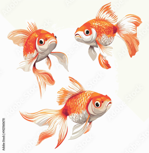 illustration, fish, goldfish, animal, drawing, water, aquatic, aquarium, cartoon, vector, design, gold, marine, isolated, pet, tropical, sea, cute, nature, orange, tail, art, graphic, underwater