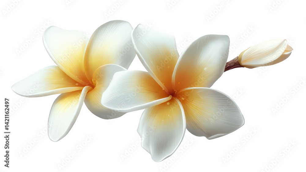 Fototapeta premium Realistic Plumeria Frangipani Bloom on White Background