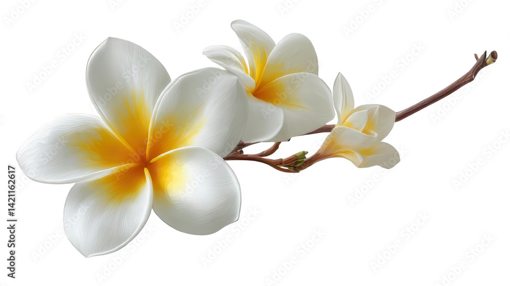 Fototapeta premium Realistic Plumeria Frangipani Bloom on White Background