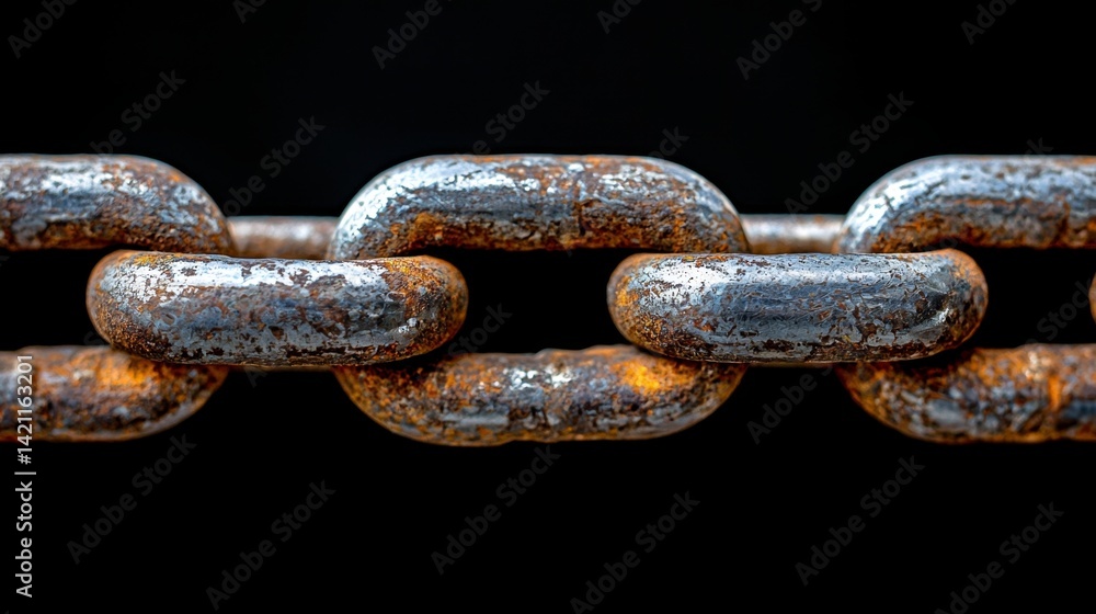 A rusty metal chain on a black background A rusty metal chain on a black background