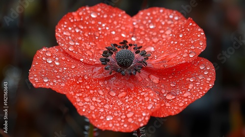 A red flower with water droplets on it
