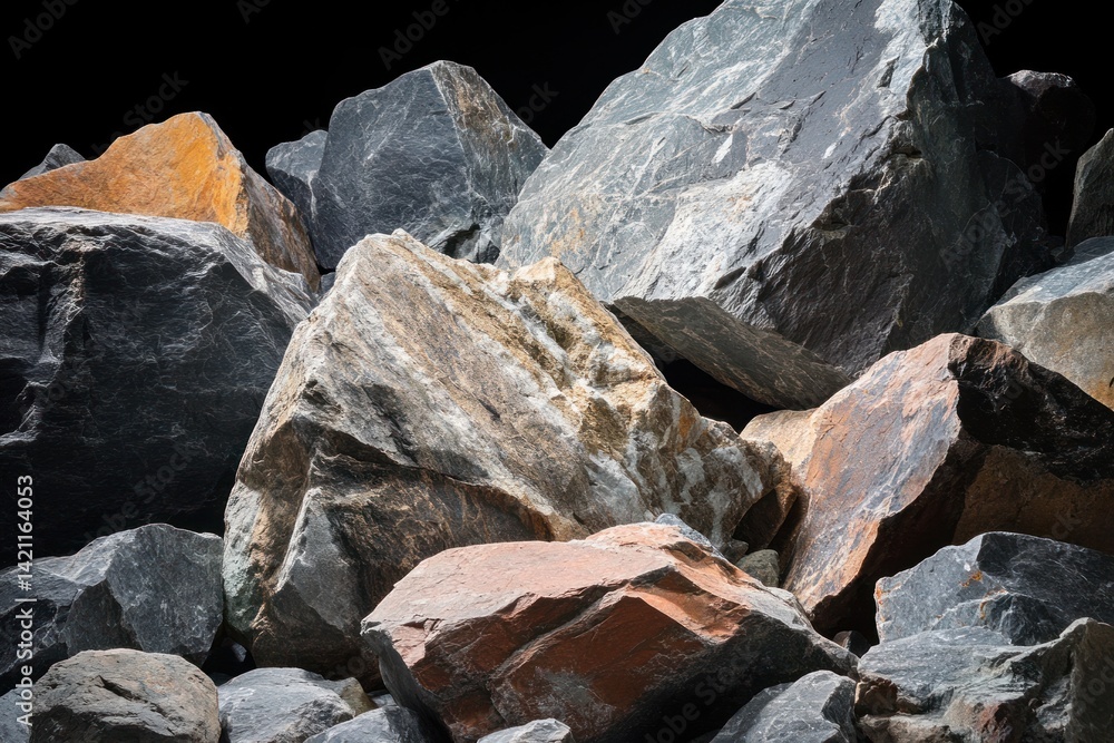 Dramatic boulder pile with contrasting colors and textures, perfectly cut out Dramatic boulder pile with contrasting colors and textures, perfectly cut out