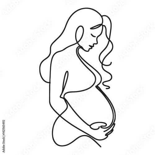 Elegant pregnant woman silhouette line art vector drawing design