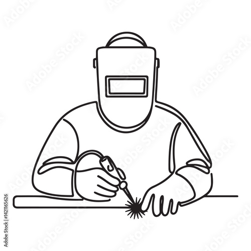 Skilled Welder Silhouette Performing Metal Fabrication Tasks Safely Illustration