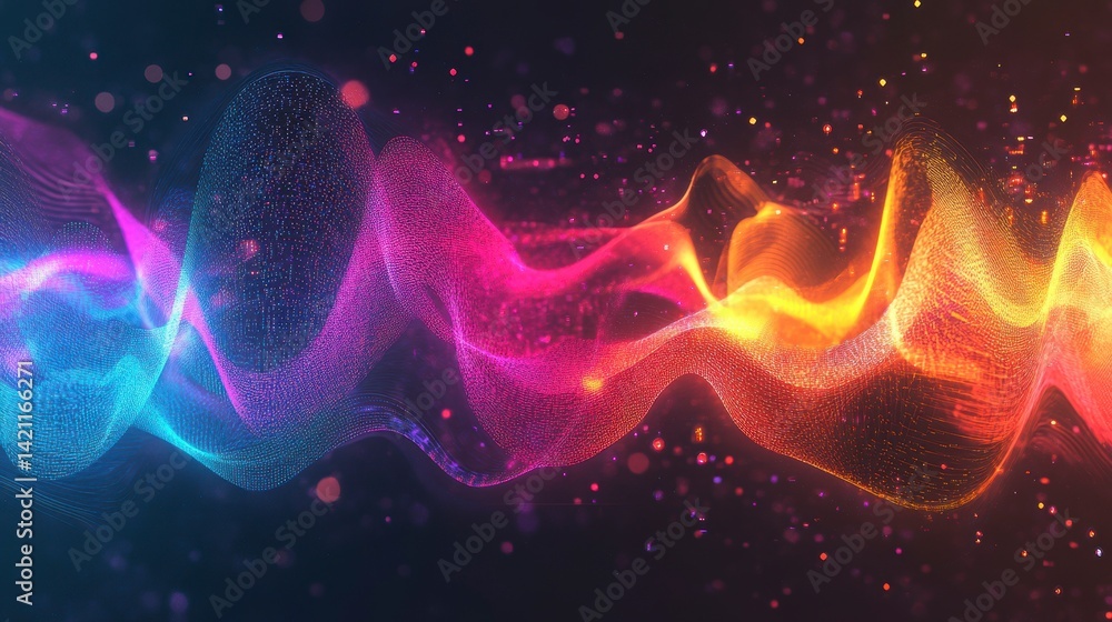 Obraz premium Abstract colorful wave energy flow with particles.