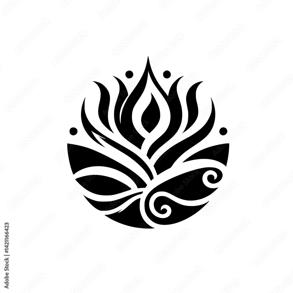 Obraz premium Abstract Lotus Flower Logo in Black and White