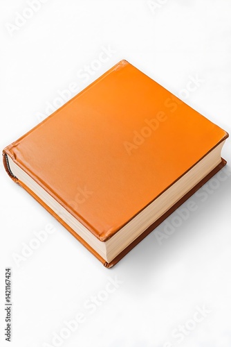 Isolated Orange Book on White Surface Displaying Shadow and Texture
