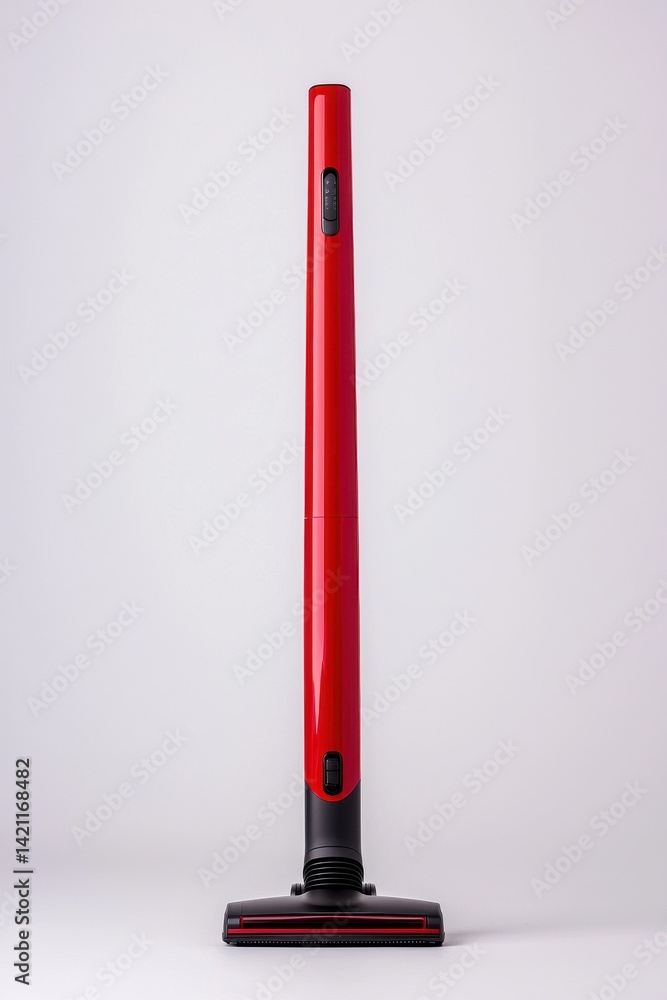 Sleek Red Cordless Vacuum Cleaner on a Plain Background Sleek Red Cordless Vacuum Cleaner on a Plain Background