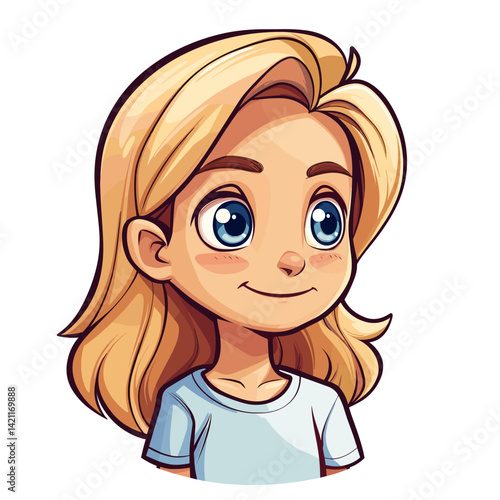 Cute little blonde girl in casual clothes. Vector cartoon illustration