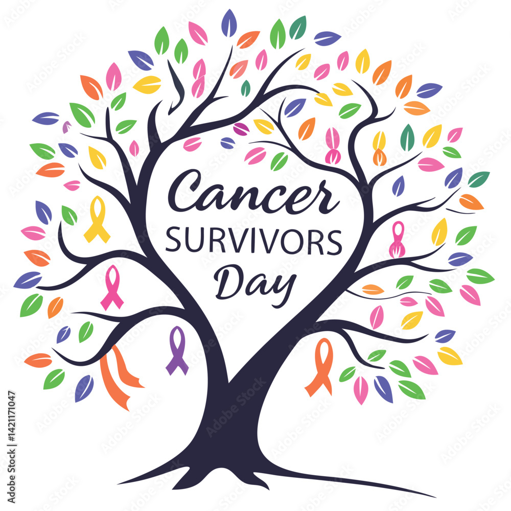 Fototapeta premium Tree of Life with Colorful Awareness Ribbons Vector Illustration