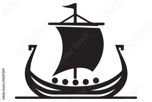 Viking Ship Silhouette Vector Illustration for Historical and Nautical Designs