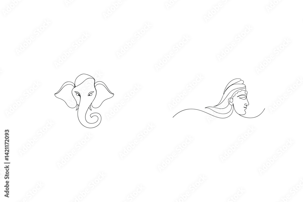 Minimalist Line Art Illustration Of Hindu Gods Ganesha And Shiva Head Minimalist Line Art Illustration Of Hindu Gods Ganesha And Shiva Head