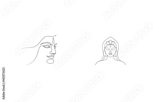 Line Art Illustration Of Hindu Gods Shiva And Parvati Meditation
