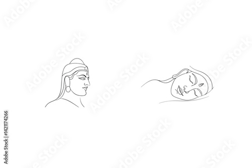 Siddhartha Gautama Minimalist Line Art Illustrations Of Buddha And Sleeping Siddhartha Vector
