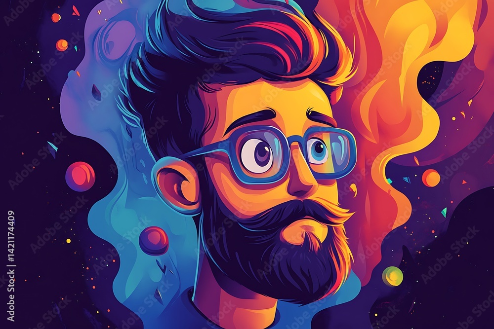 Pixelated Portrait of a Man with Glasses and a Beard in a Colorful Artistic Style