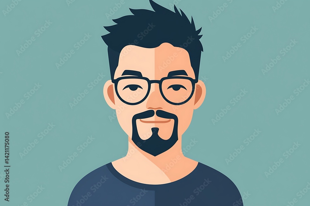 Pixelated Portrait Of A Young Man With Glasses And Dark Hair Against Teal Backdrop