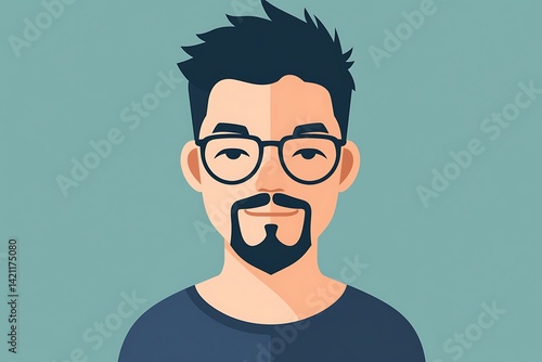 Obraz na płótnie Pixelated Portrait Of A Young Man With Glasses And Dark Hair Against Teal Backdrop w salonie
