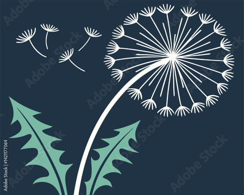 Dandelion Seed Head Blowing in Wind: Nature, Spring, Wish, Freedom.