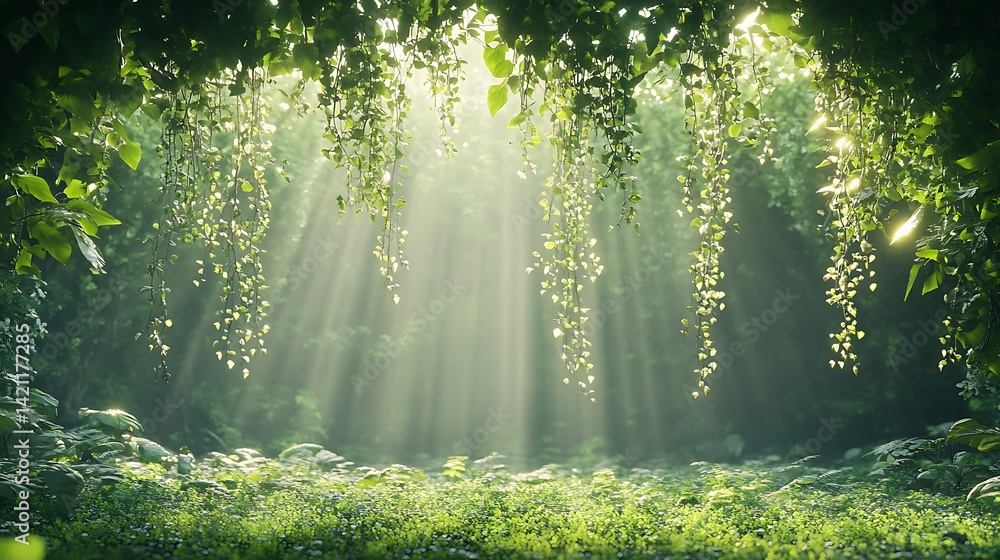 Obraz premium Sunbeams through Forest Canopy