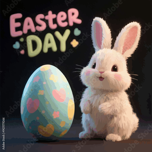 illustration of colorful eggs bunny easter day writing