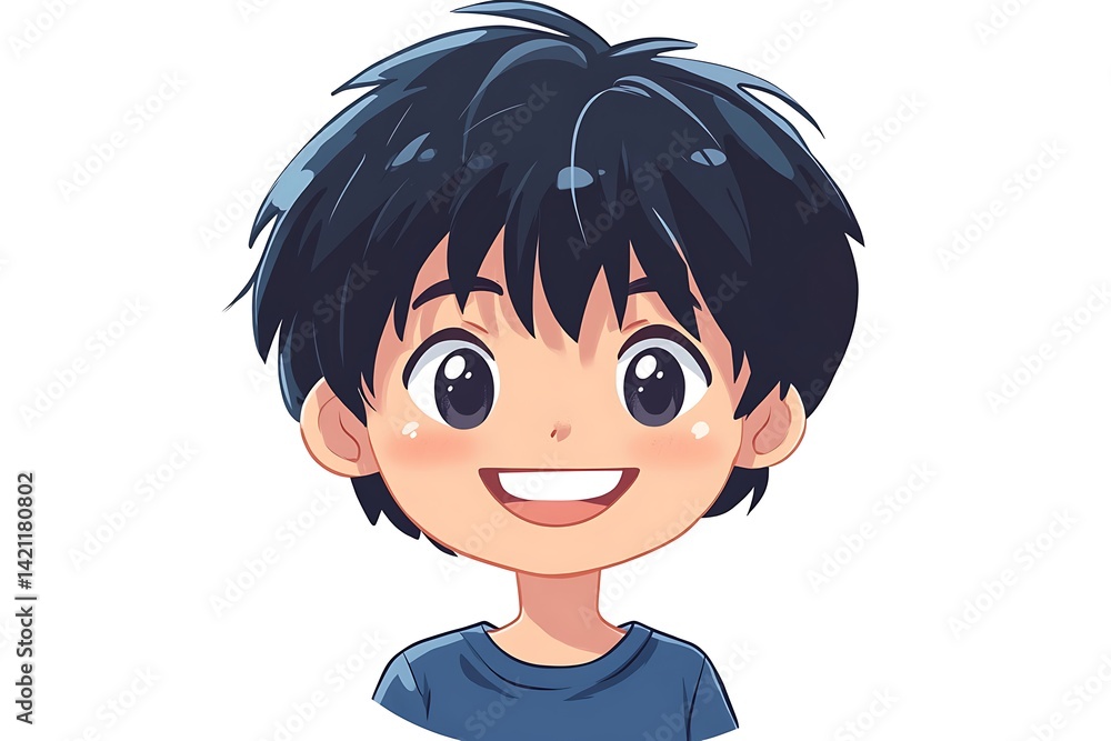 Smiling Boy Portrait With Pixelated Art Style And Blue Shirt Isolated