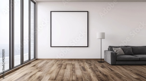 Wallpaper Mural Modern Minimalist Living Room with Blank Canvas and Floor-to-Ceiling Windows Torontodigital.ca