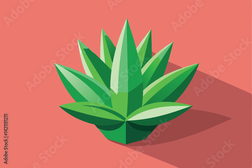 Illustration of a green succulent plant with geometric leaves in a flat design style on a pink background. Ideal for botanical and nature-themed projects.