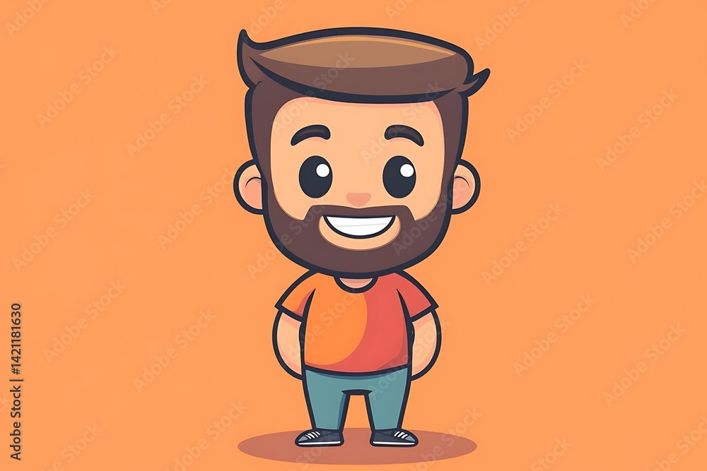 Smiling Cartoon Man Pixel Art Illustration In Orange Background With Simple Design