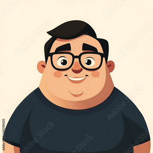 Obraz na płótnie Smiling Cartoon Man Portrait With Glasses And Black Hair In Studio With Light Creamy Background w salonie