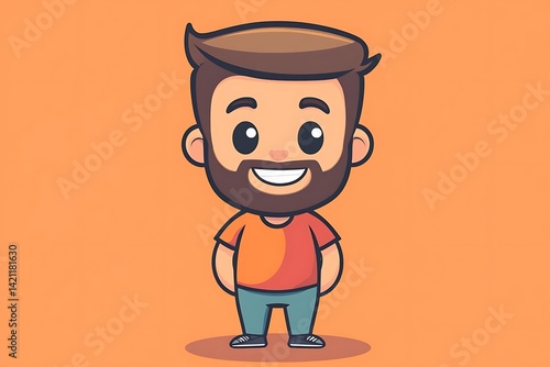 Obraz na płótnie Smiling Cartoon Man Pixel Art Illustration In Orange Background With Simple Design w salonie
