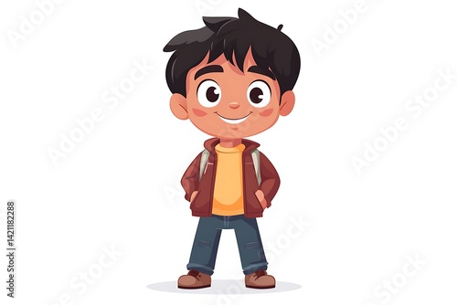 Smiling Young Boy Cartoon Pixel Art Illustration With Backpack And Casual Outfit