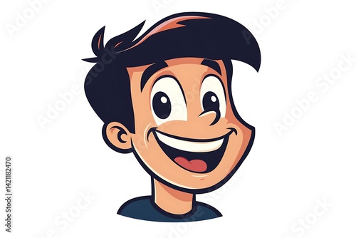 Smiling Young Man Digital Illustration Portrait with Black Hair and White Background