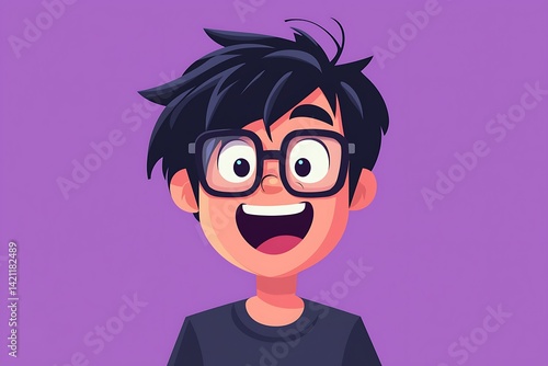 Obraz na płótnie Smiling Young Man Pixel Art Portrait With Black Hair Eyeglasses and Purple Background w salonie