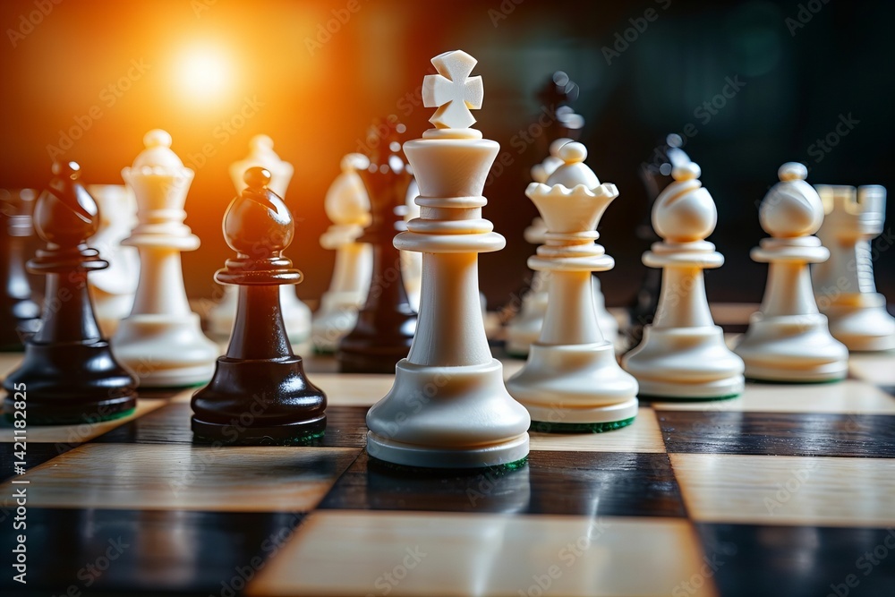 The King Chess Piece Strategically Leading a Team of Chess Pieces in a Scene Emphasizing Teamwork The King Chess Piece Strategically Leading a Team of Chess Pieces in a Scene Emphasizing Teamwork