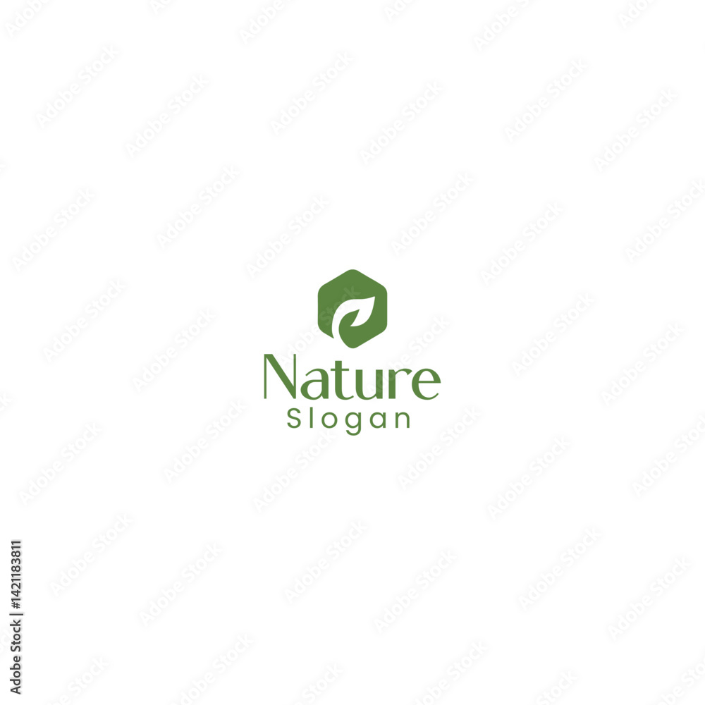 Green Hexagon Leaf Nature Logo Design with white background. Green Hexagon Leaf Nature Logo Design with white background.