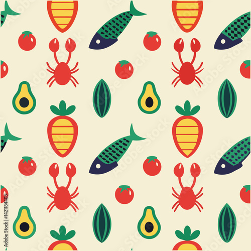 Contemporary Food Art Seamless Vector Pattern.