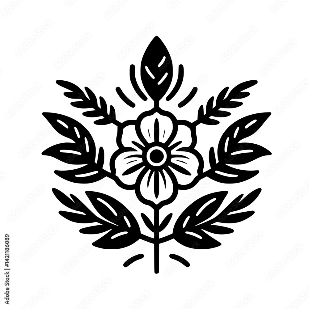 Floral Emblem: Bold Black and White Botanical Design Floral Emblem: Bold Black and White Botanical Design