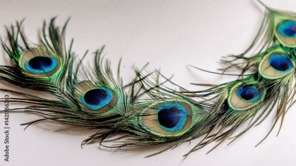 Obraz premium Group of peacock feathers isolated on white surface
