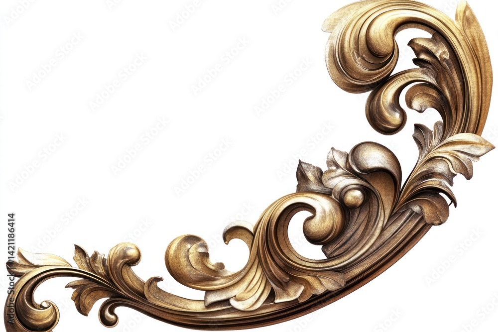 Gilded metallic corner swirl, sophisticated and ornate, PNG Gilded metallic corner swirl, sophisticated and ornate, PNG