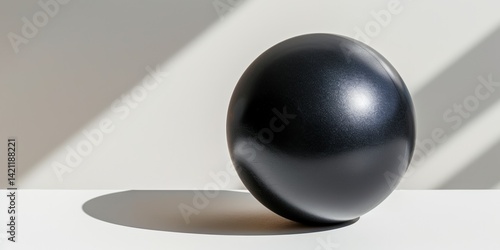 Minimalist black sphere on white background with shadow play