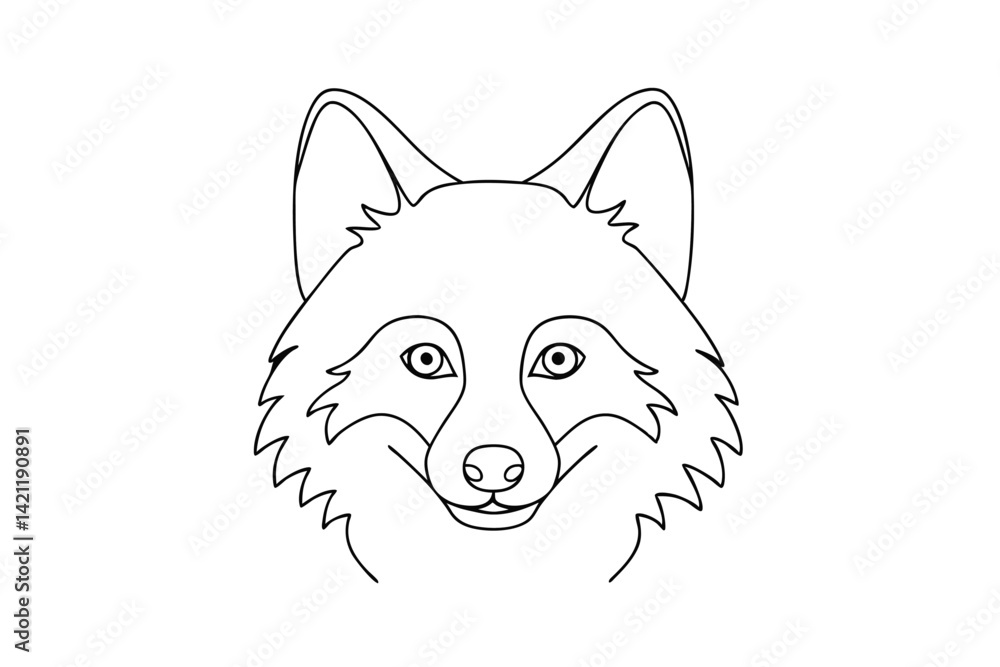 Fototapeta premium Fox head outline illustration simple and clean line art design animal portrait black and white